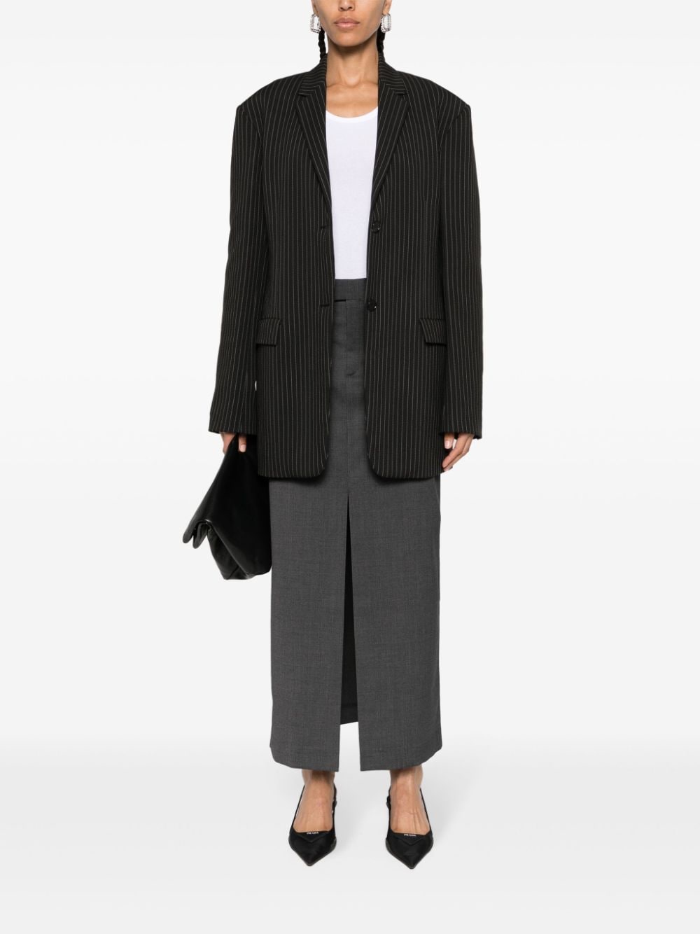 Shop Filippa K Front-slit Tailored Maxi Skirt In Grey