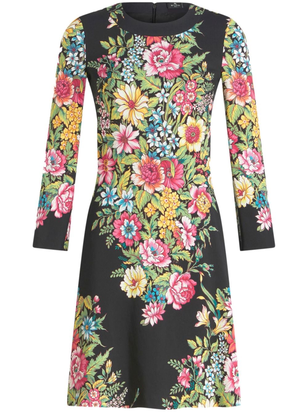 Etro Floral-print Long-sleeve Minidress In Black