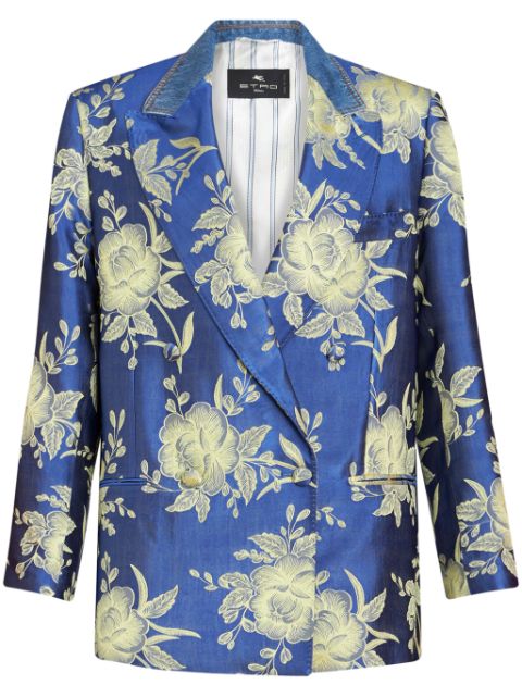 ETRO floral-jacquard double-breastred blazer