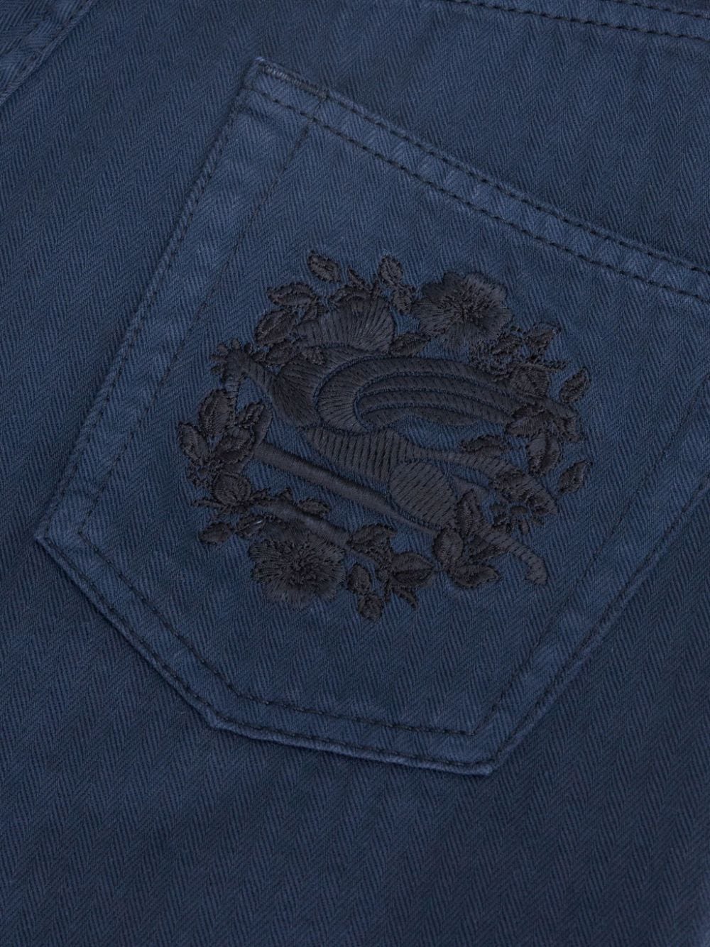 Shop Etro Logo-embossed Button High-rise Flared Jeans In Blue