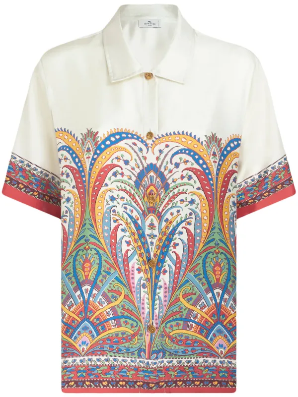 Etro Paisley-print Silk-satin Shirt in White