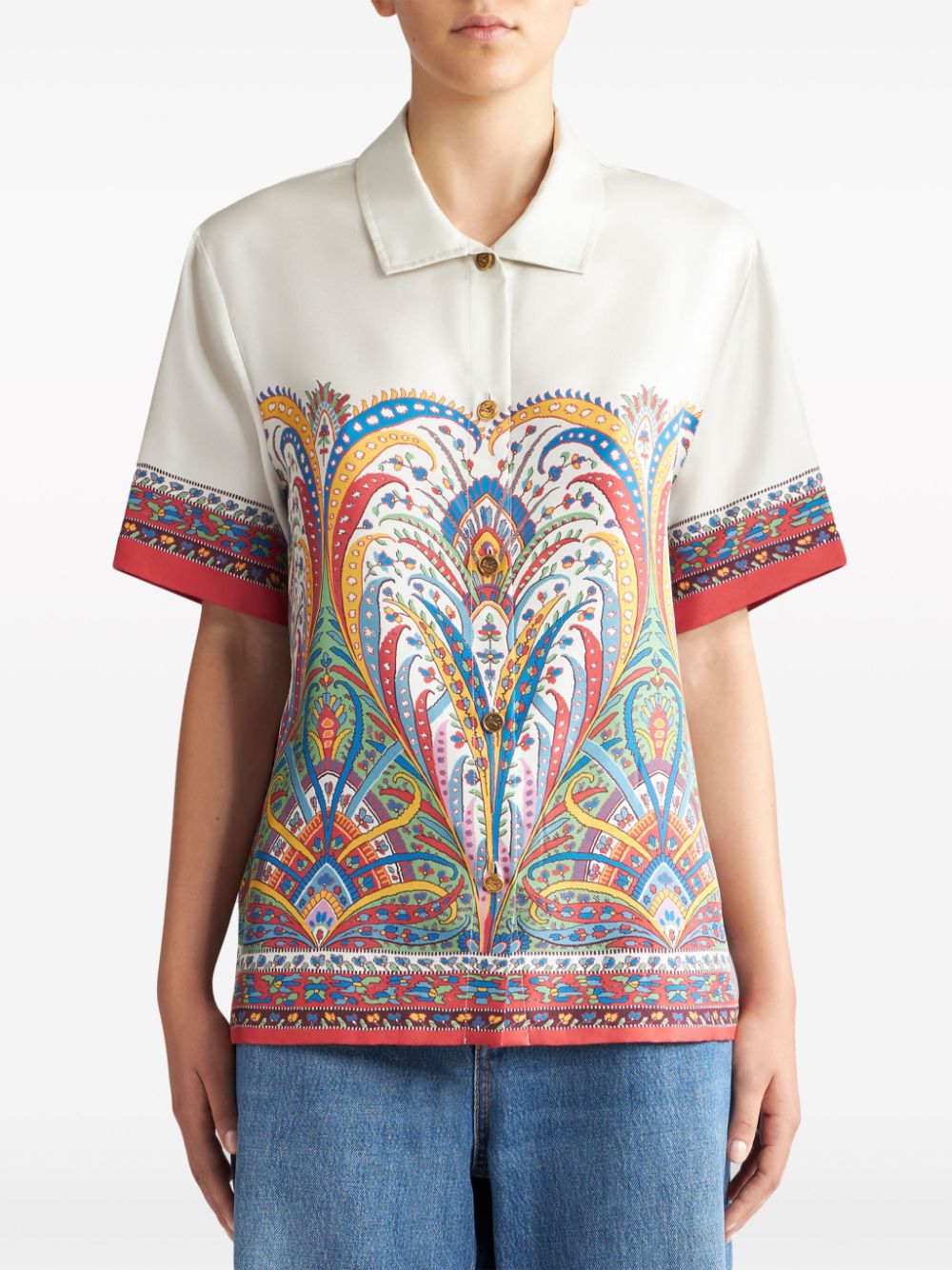 Shop Etro Paisley-print Silk-satin Shirt In White