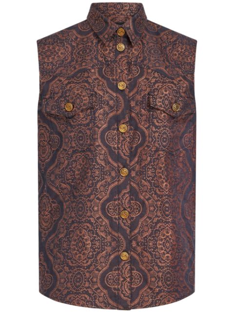 ETRO logo-embossed button patterned-jacquard shirt Women