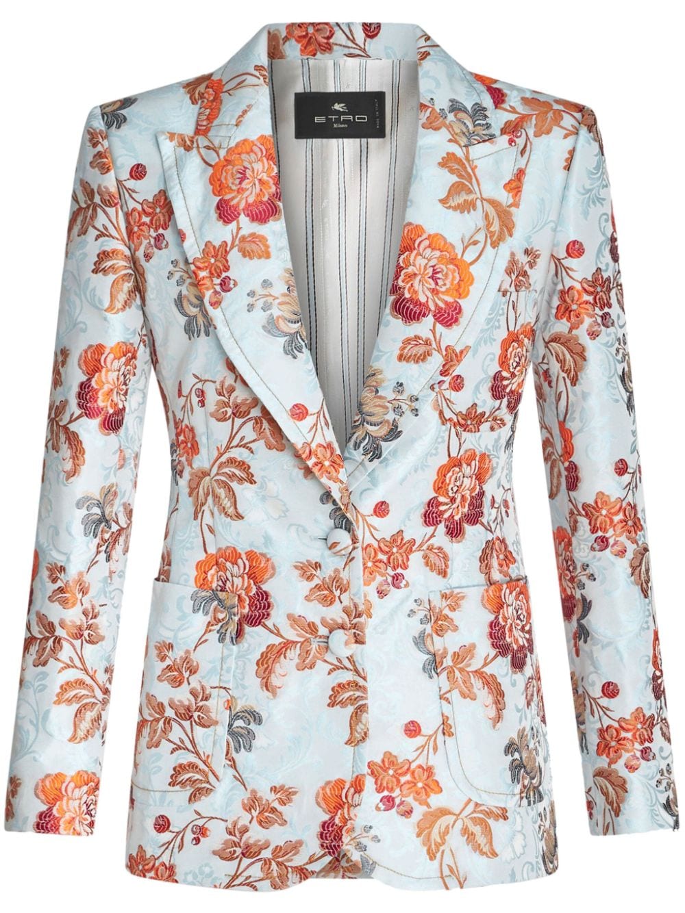 Etro Floral-jacquard Single-breasted Blazer In Blue
