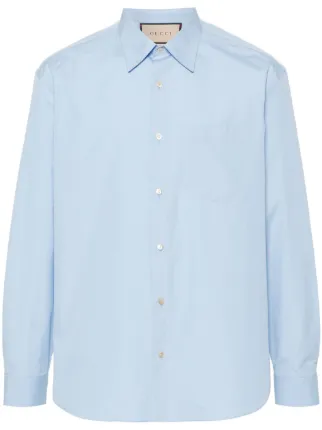 GUCCI 魅惑のティールブルー シルク100とろみシャツ ロゴボタン GUCCI 魅惑のティールブルー シルク100とろみシャツ ロゴボタン