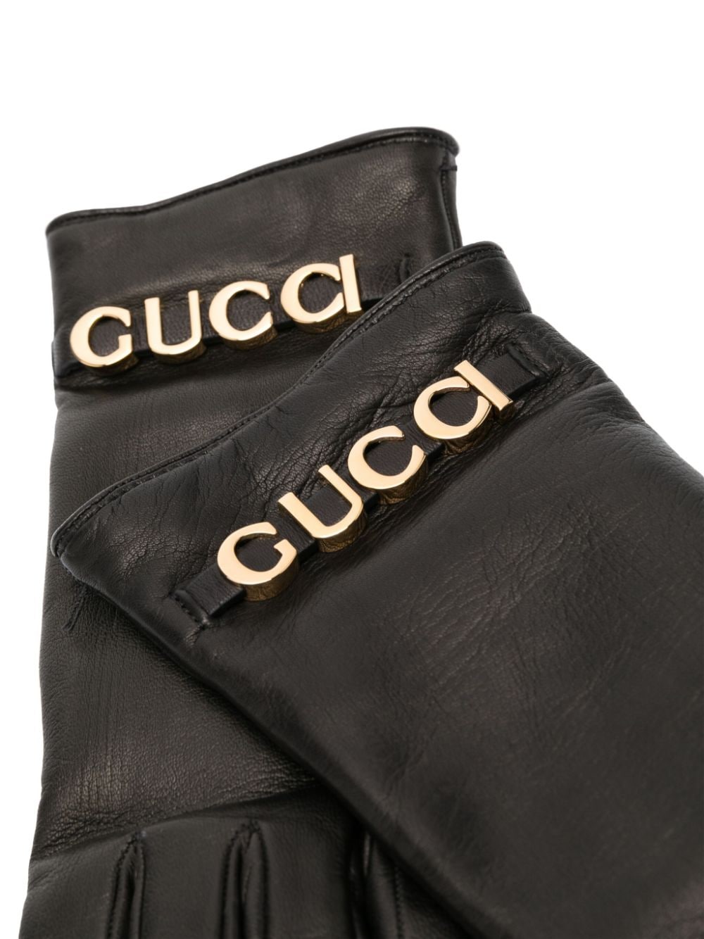 Shop Gucci Logo-lettering Leather Gloves In Black