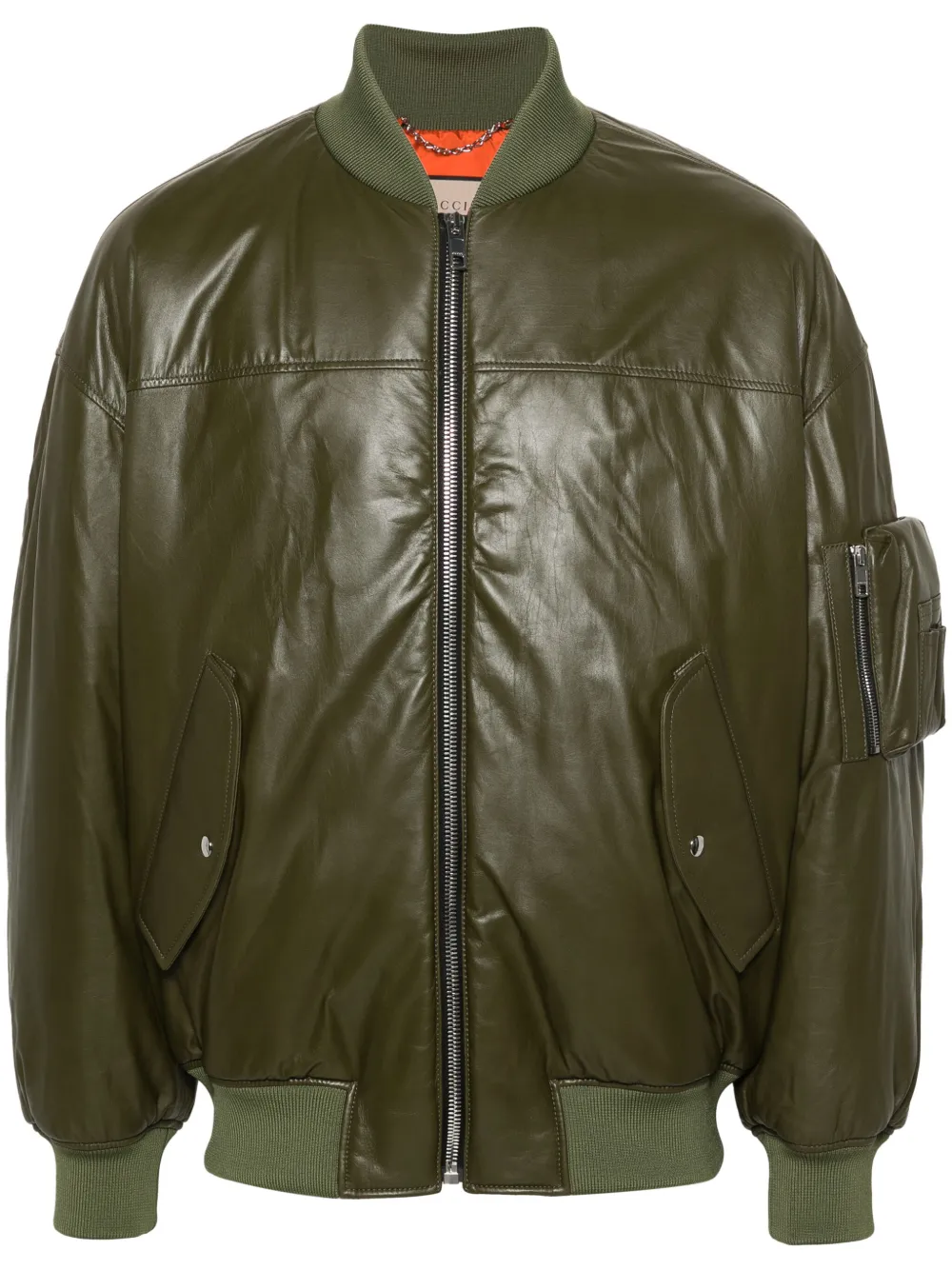 embossed-logo padded leather jacket