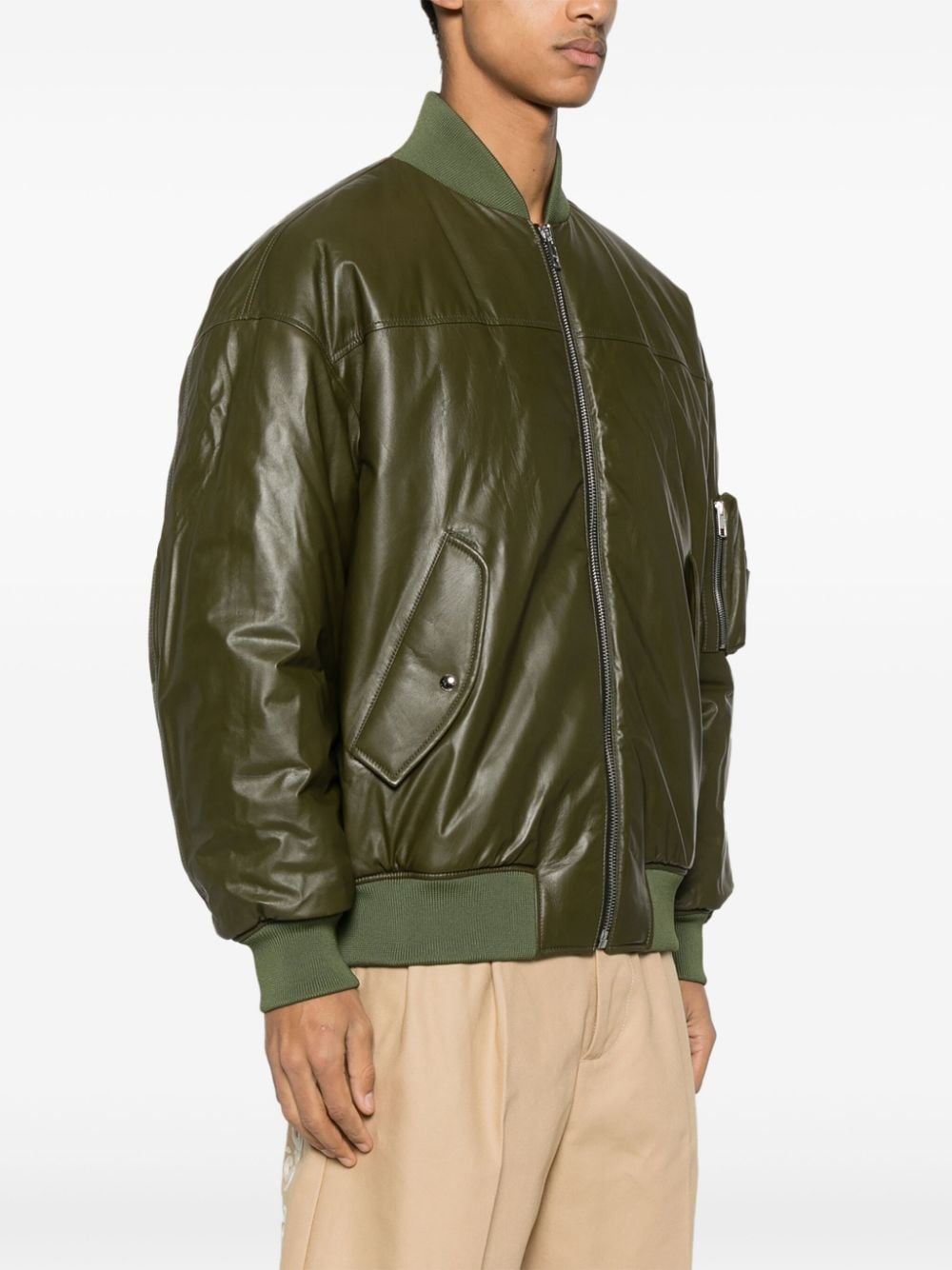 Shop Gucci Embossed-logo Padded Leather Jacket In Grün