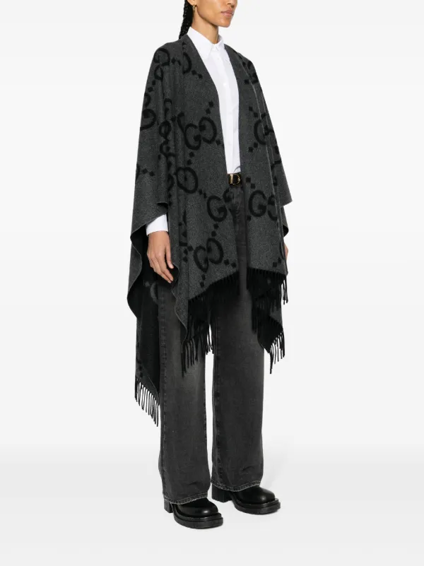 Gucci Jumbo-GG Cashmere Cape | Grey | FARFETCH IL