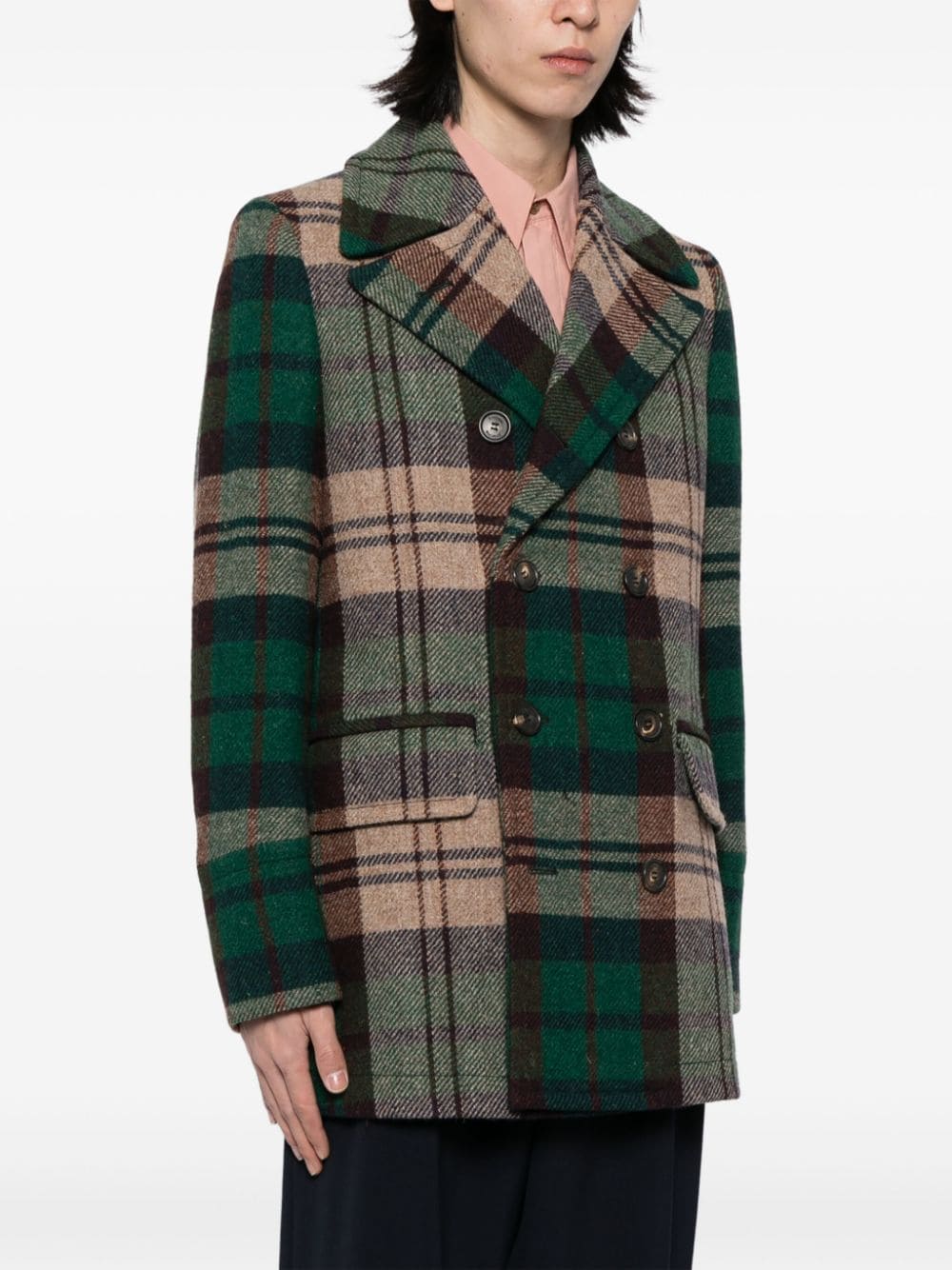 Shop Vivienne Westwood Tartan-check Virgin Wool Double-breasted Coat In Green