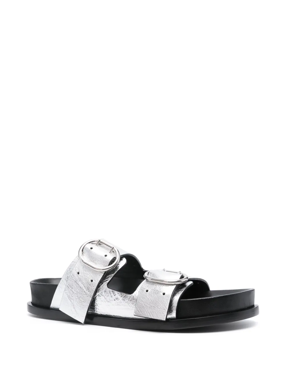 Shop Jil Sander Two-strap Leather Sandals In Silver