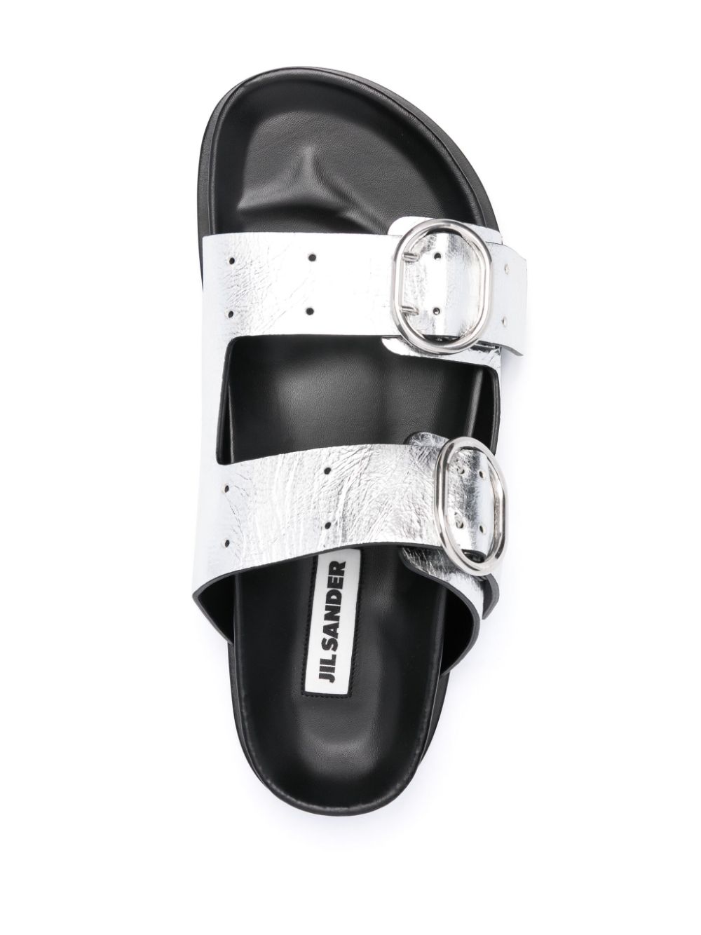 Shop Jil Sander Two-strap Leather Sandals In Silver