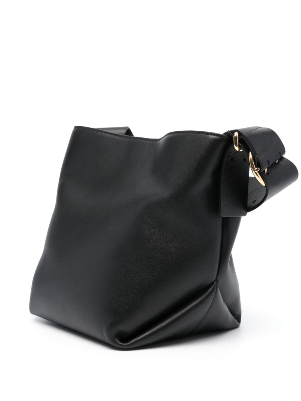 Shop Jil Sander Cannolo Leather Shoulder Bag In Black