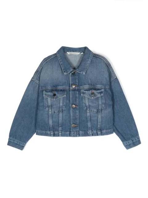 Palm Angels Kids جاكيت جينز بأبليكة شعار الماركة