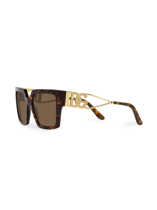Dolce & Gabbana Tortoiseshell Rectangular Sunglasses with Gold Logo Vintage Dolce & Gabbana Brown Tortoise LARGE GOLD LOGO  main image 3
