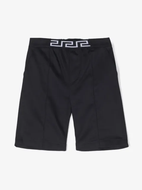 Versace Kids Greca-waistband gabardine shorts