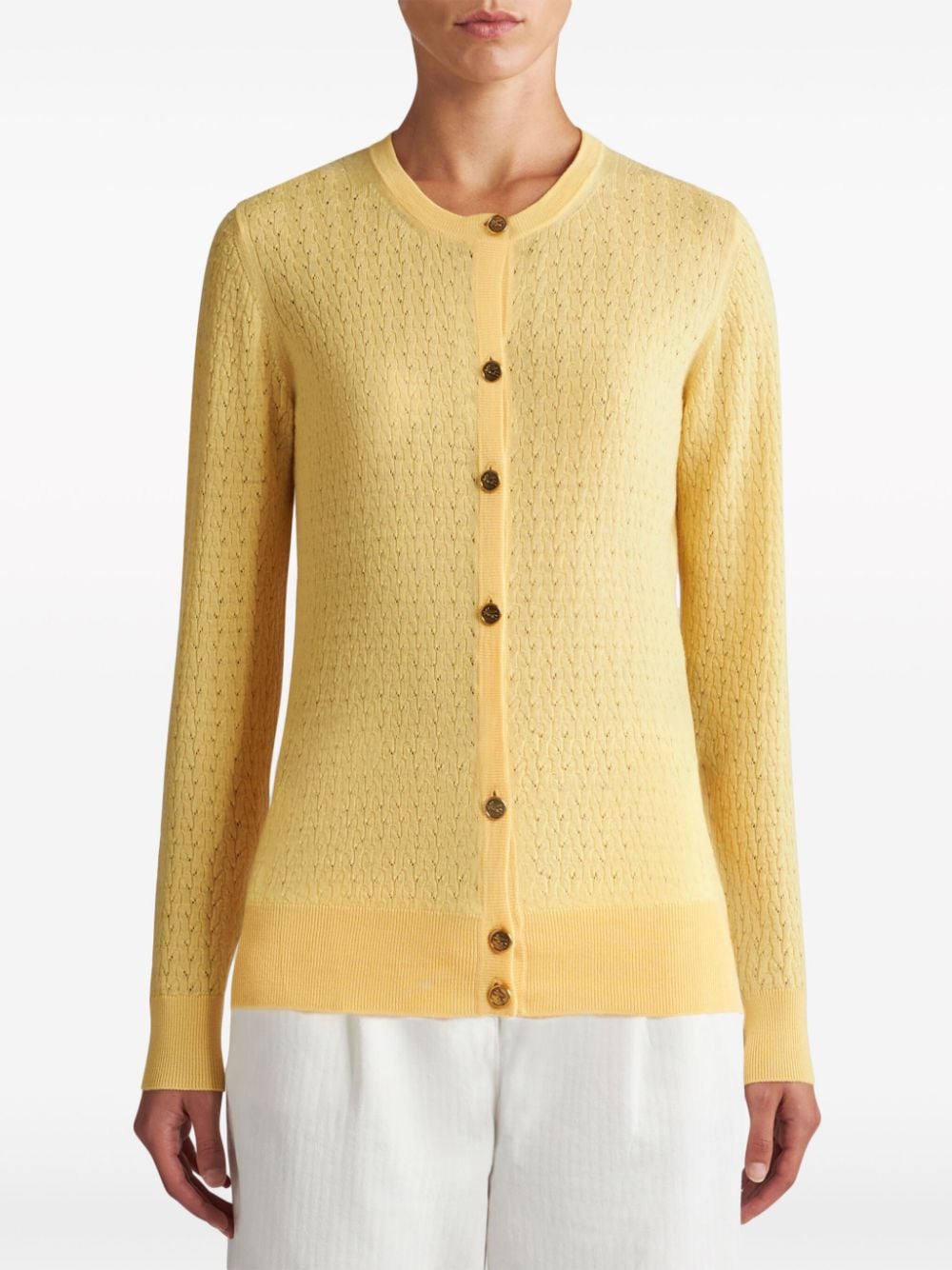 Shop Etro Cable-knit Wool Cardigan In Yellow