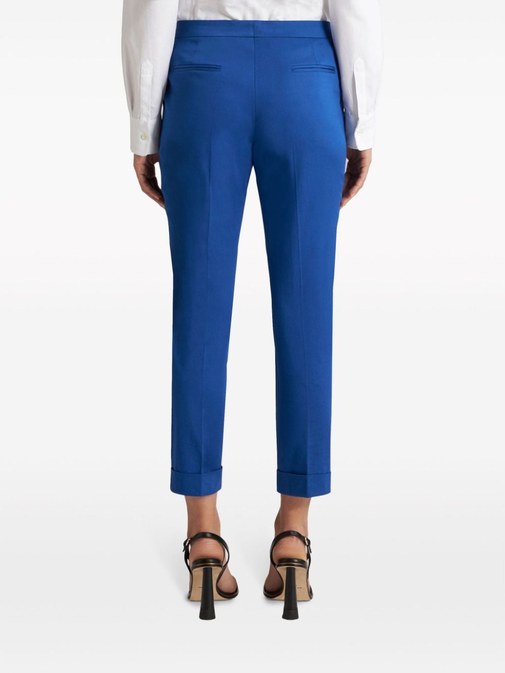 Shop Etro Cropped Stretch-cotton Trousers In Blue