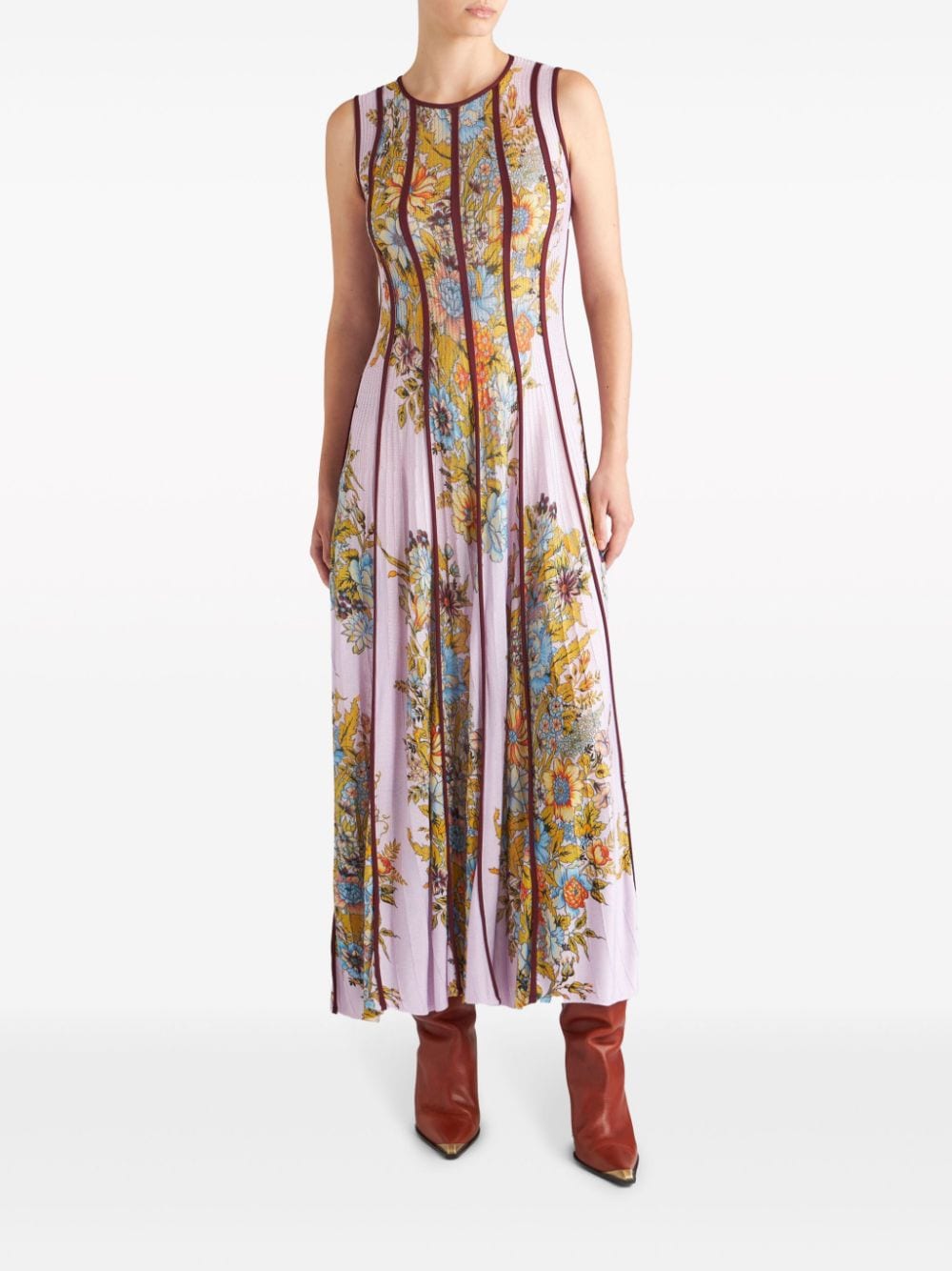 Shop Etro Floral-print Knitted Maxi Dress In Pink