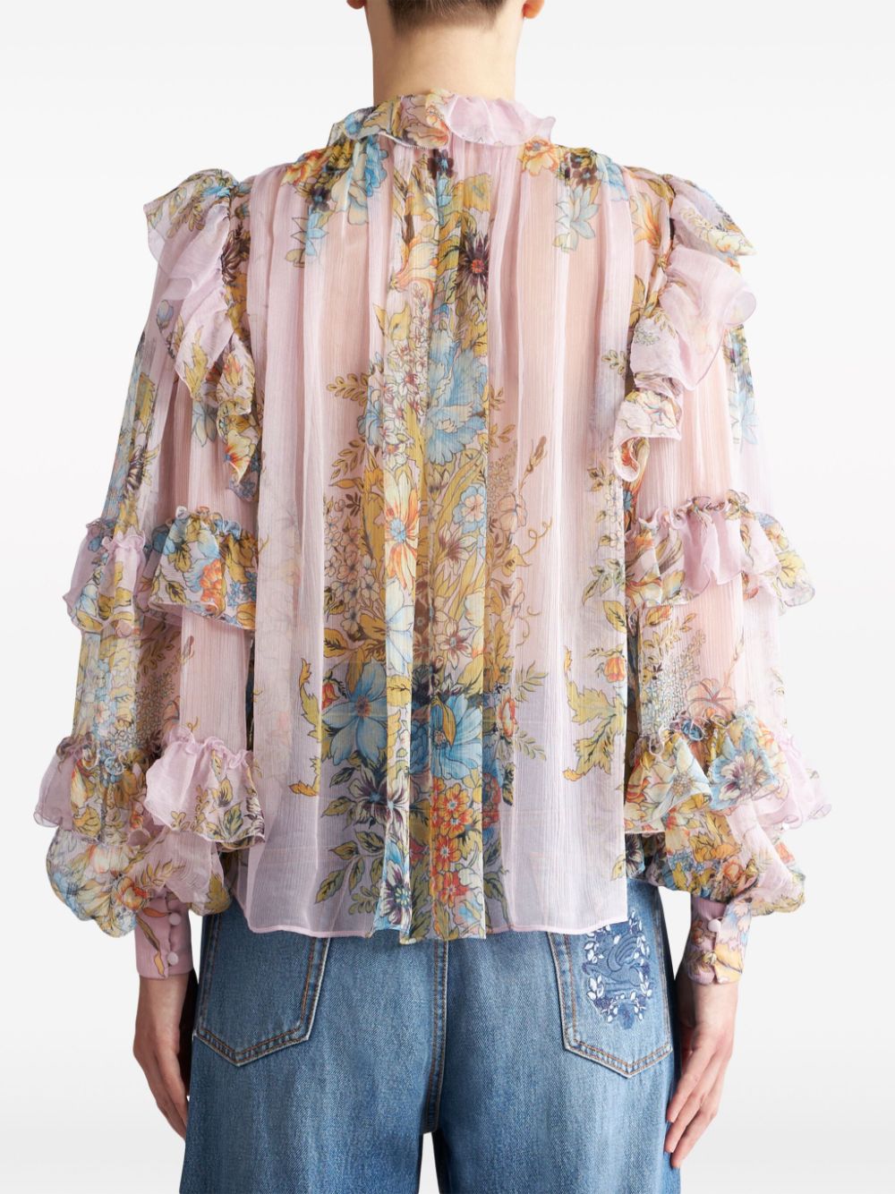 Shop Etro Floral-print Ruffled Silk Blouse In Pink