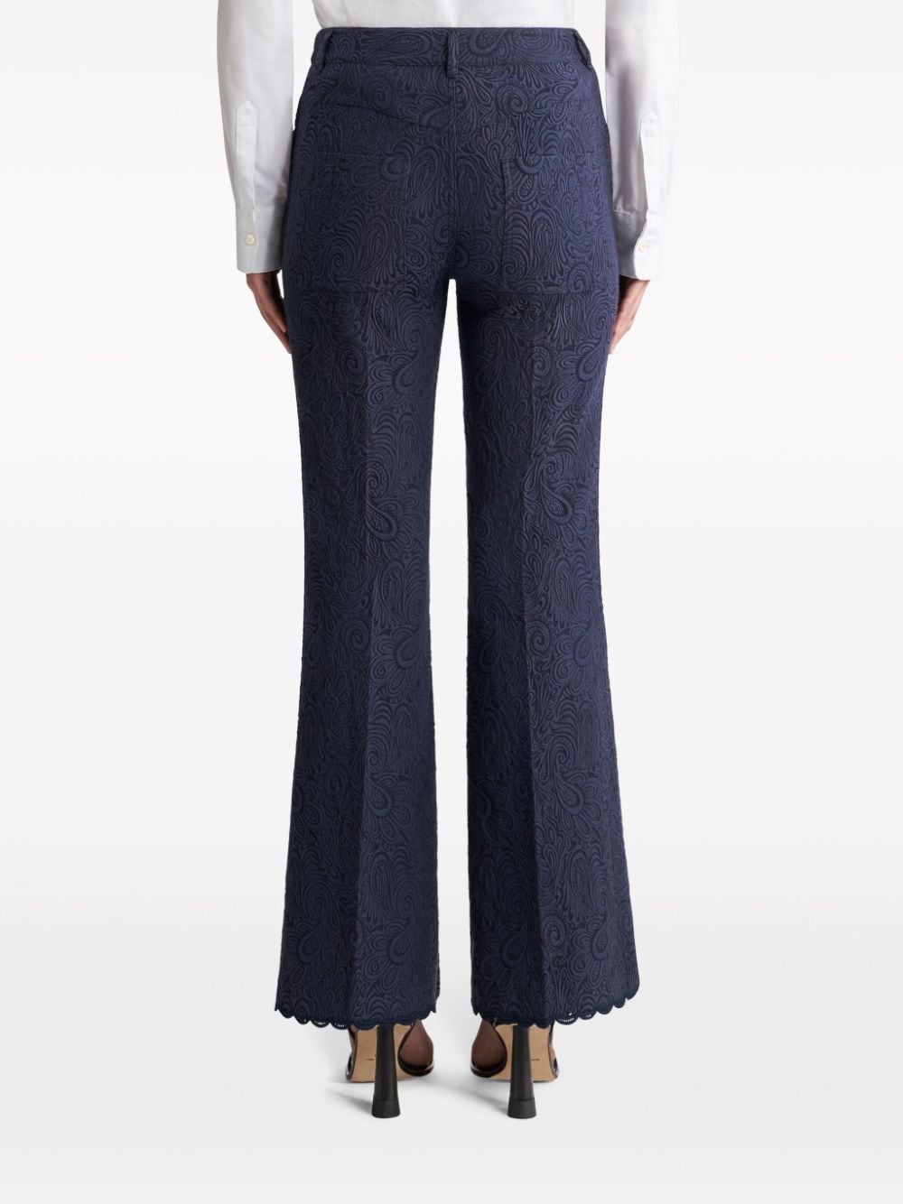 Shop Etro Paisley-jacquard Cotton-blend Trousers In Blue