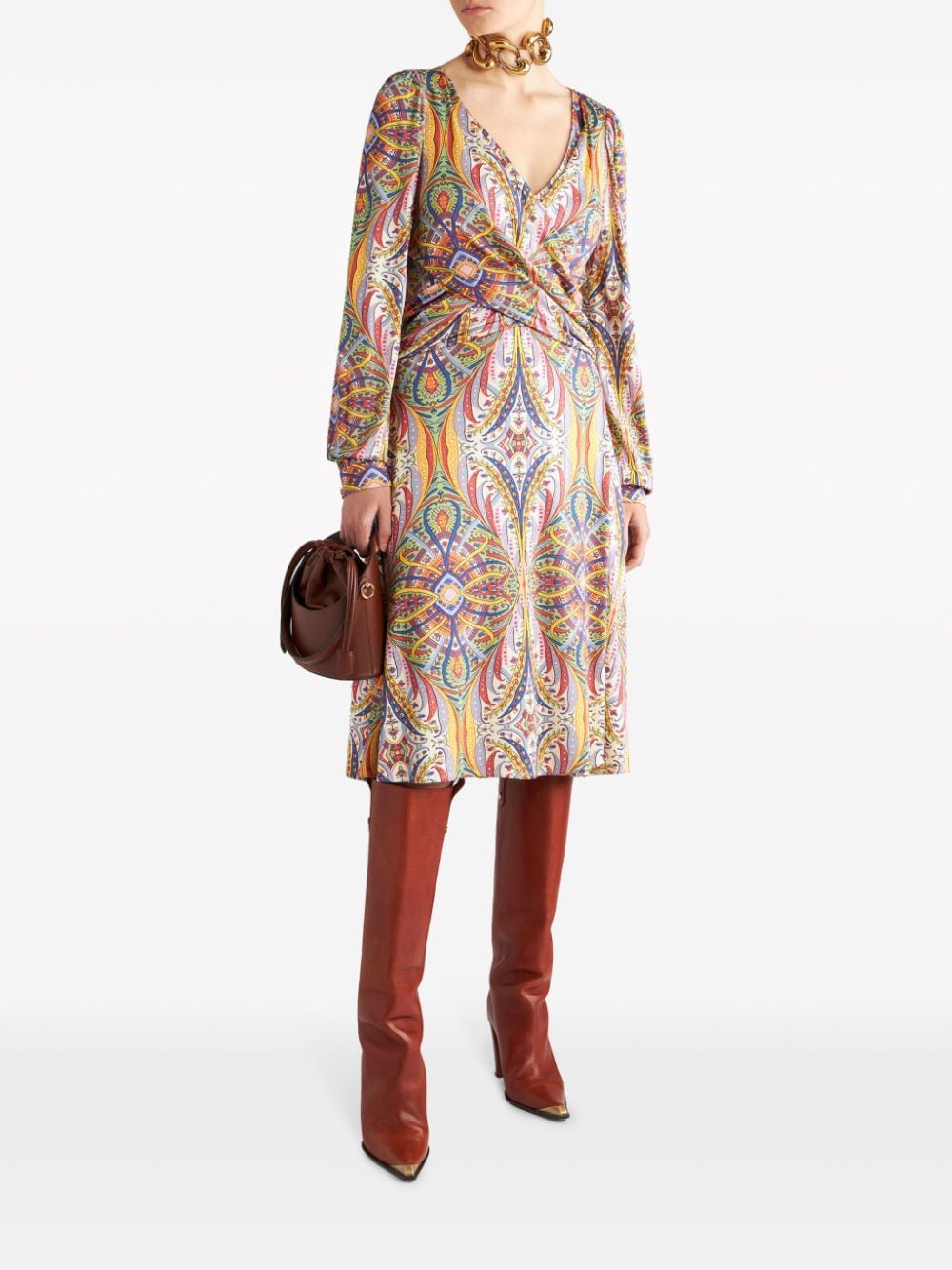ETRO Midi-jurk met paisley-print en V-hals Beige