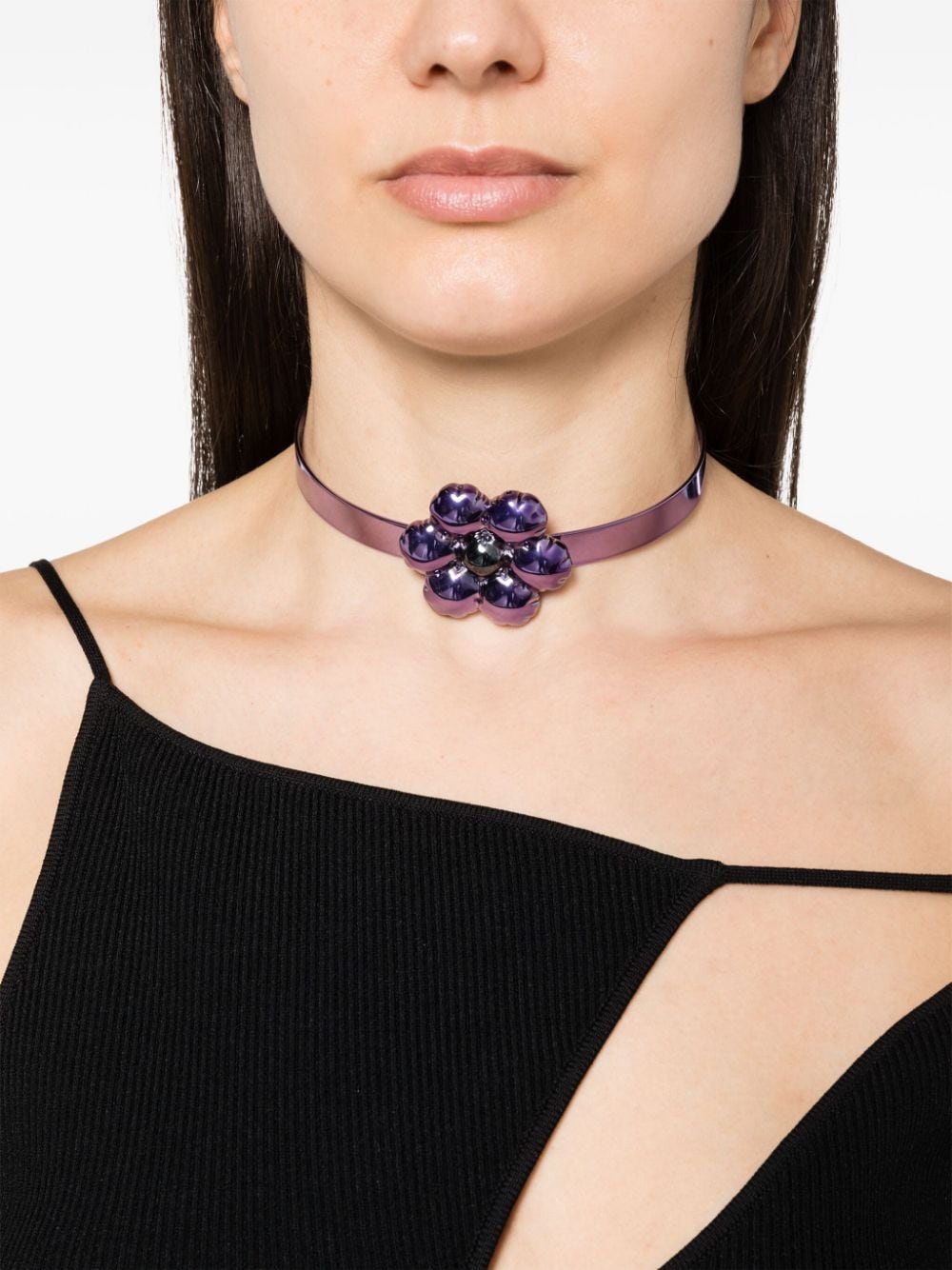 Shop Marni Floral-appliqué Choker Necklace In Purple