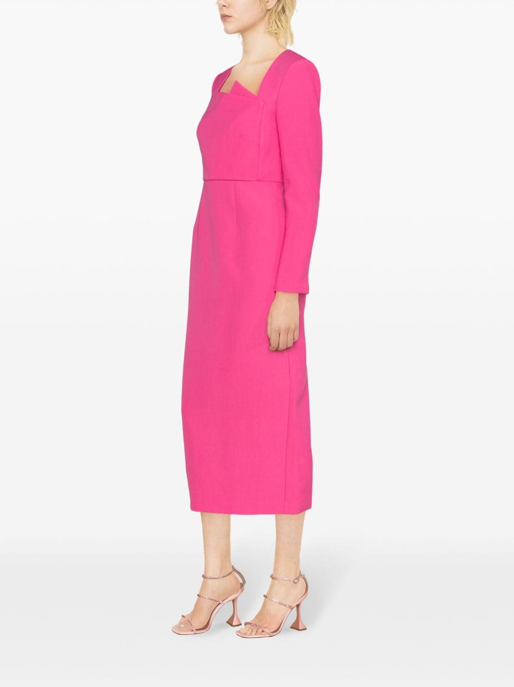 Shop Roland Mouret Long-sleeve Crepe Midi Dress In Rosa