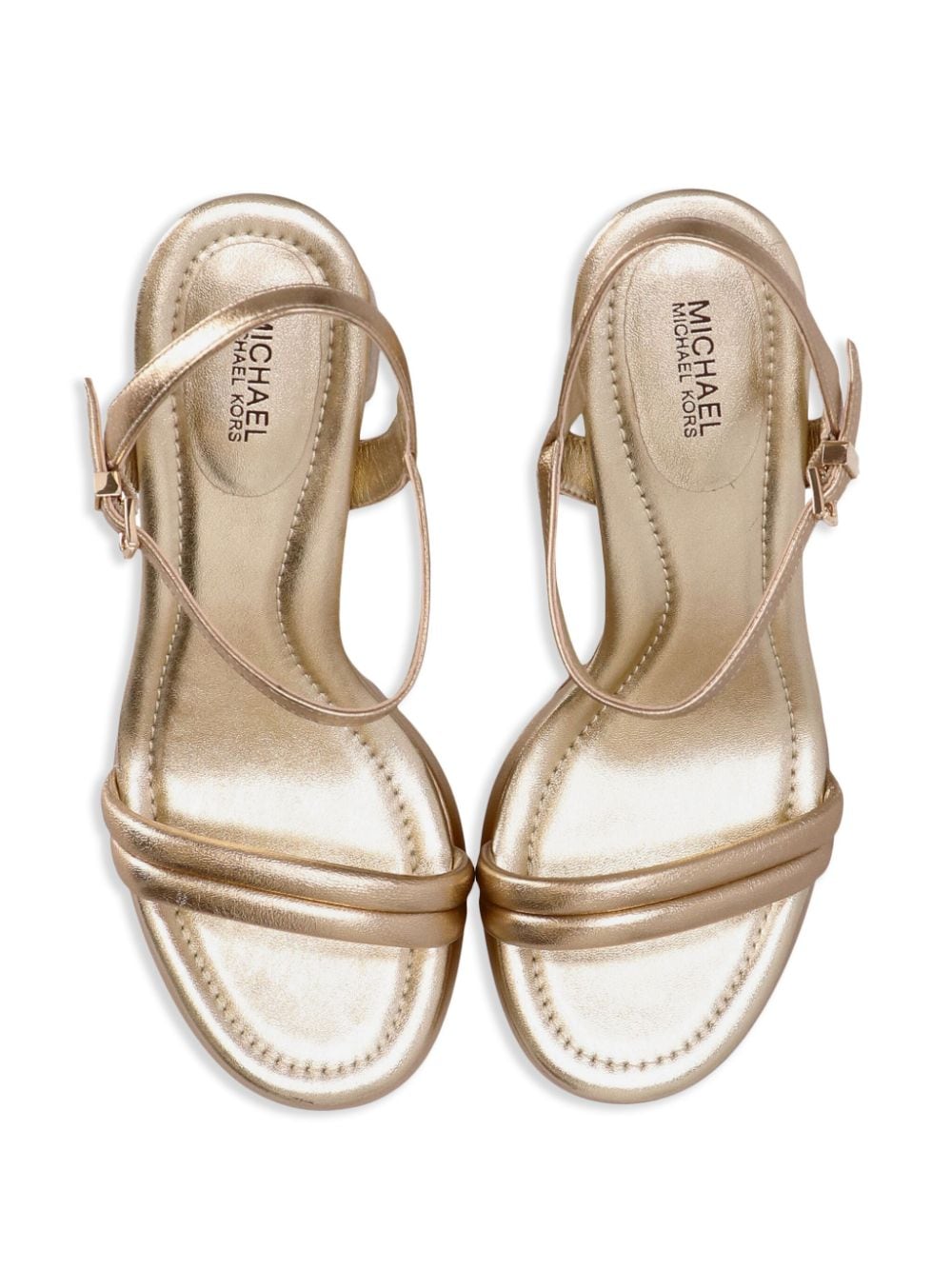 Shop Michael Kors Laci Metallic Platform Sandals In Gold