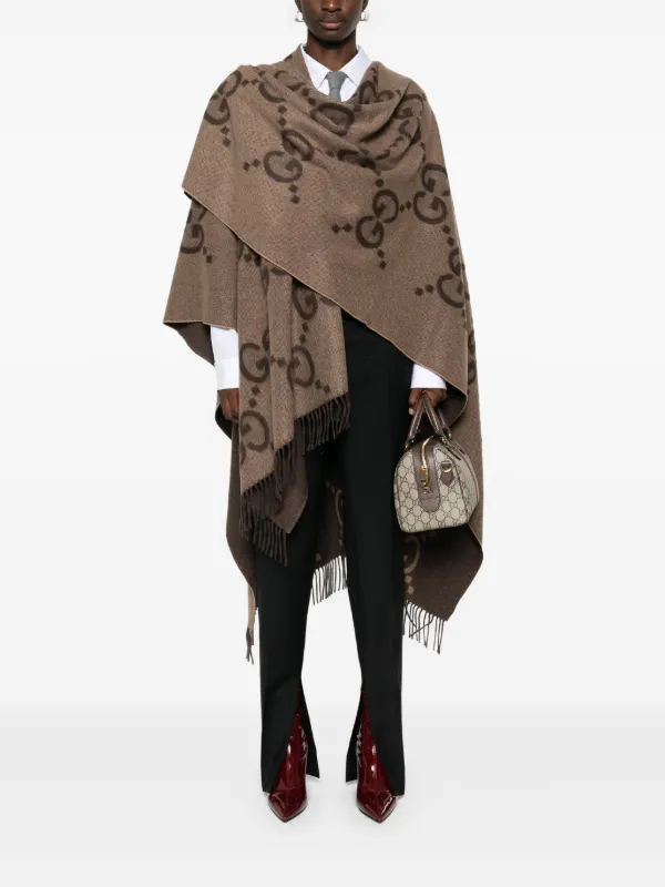 Gucci Jumbo GG jacquard cashmere cape women Cashmere CALFSKIN OS Brown