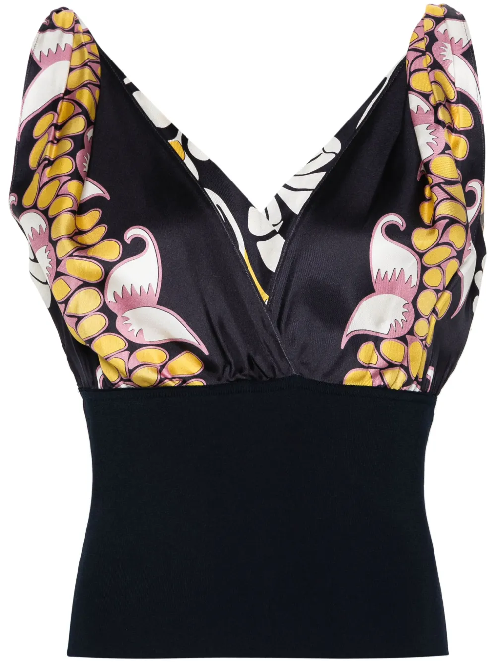 Tory Burch Silk Floral V-neck Sleeveless Top In Blue