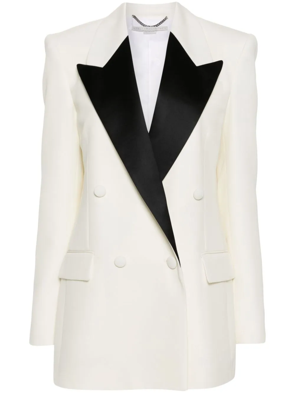 Shop Stella Mccartney Contrasting-panel Double-breasted Blazer In Neutrals