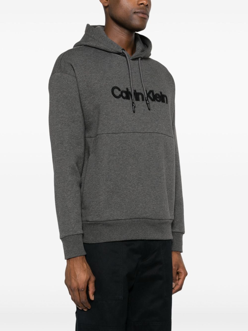 Shop Calvin Klein Embroidered-logo Hoodie In Grau