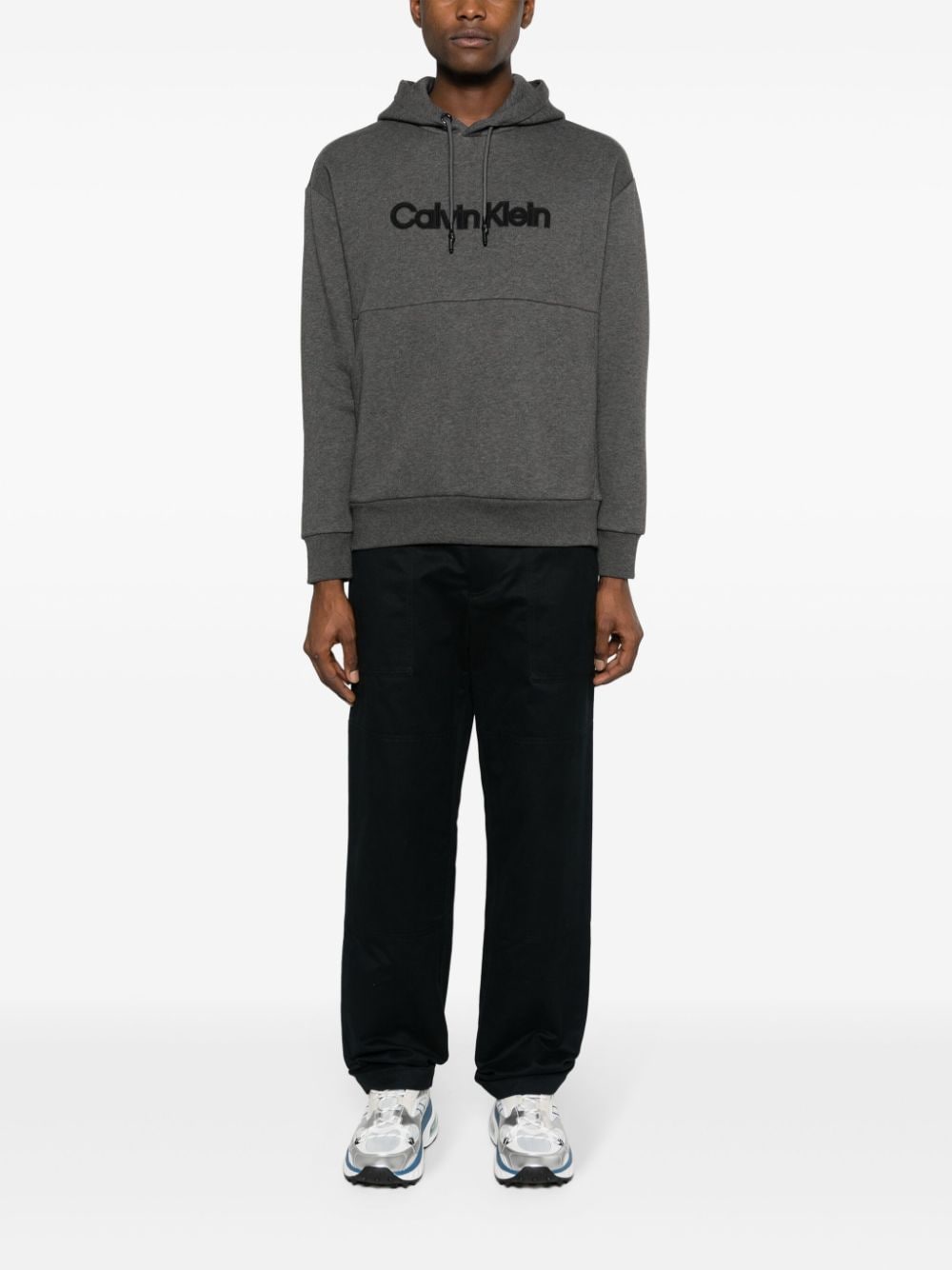 Shop Calvin Klein Embroidered-logo Hoodie In Grau