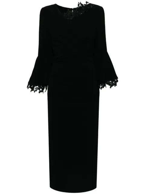 Talbot Runhof lace-trim draped midi dress