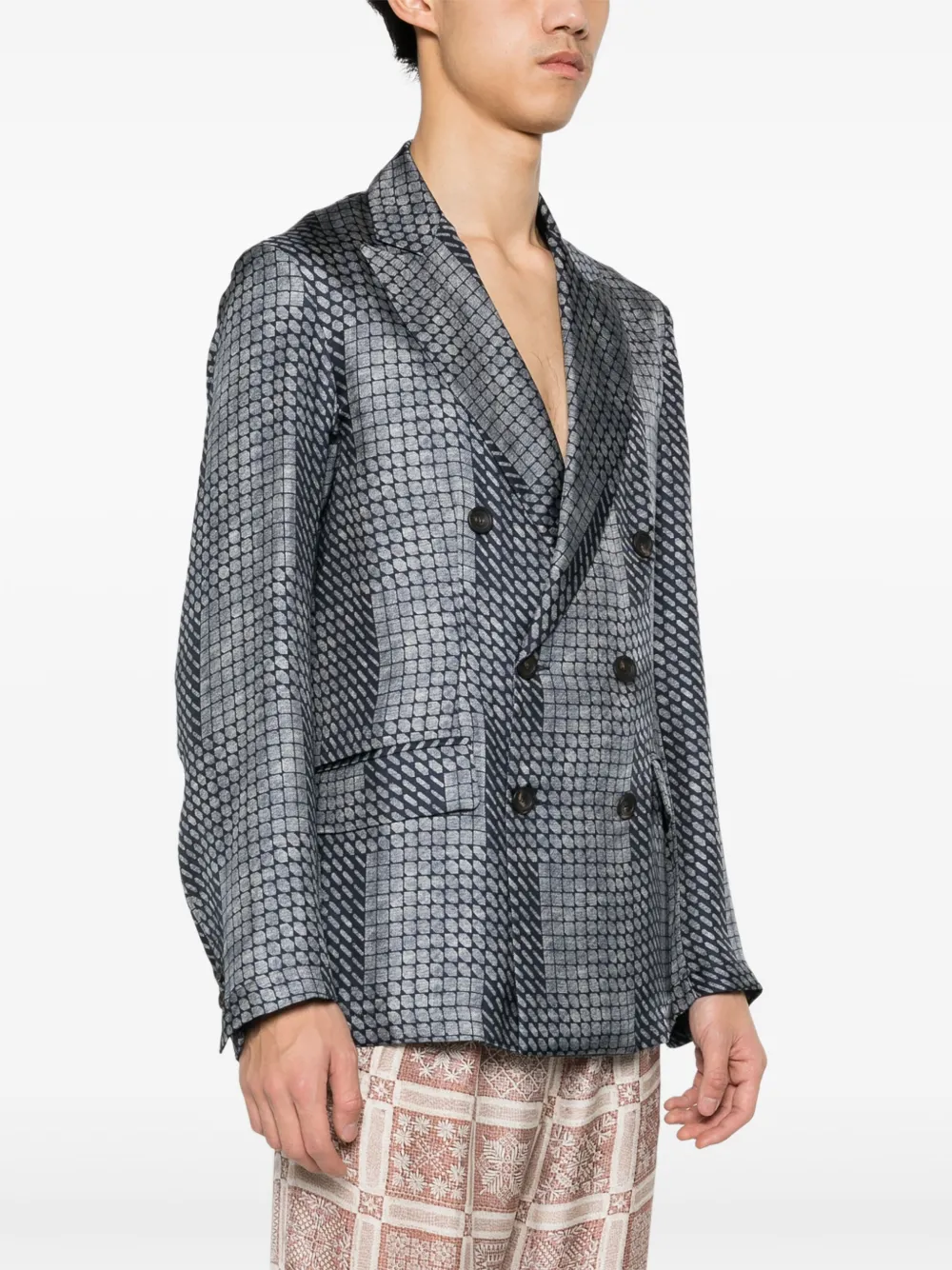 Shop Pierre-louis Mascia Abstract-print Silk Blazer In Blue