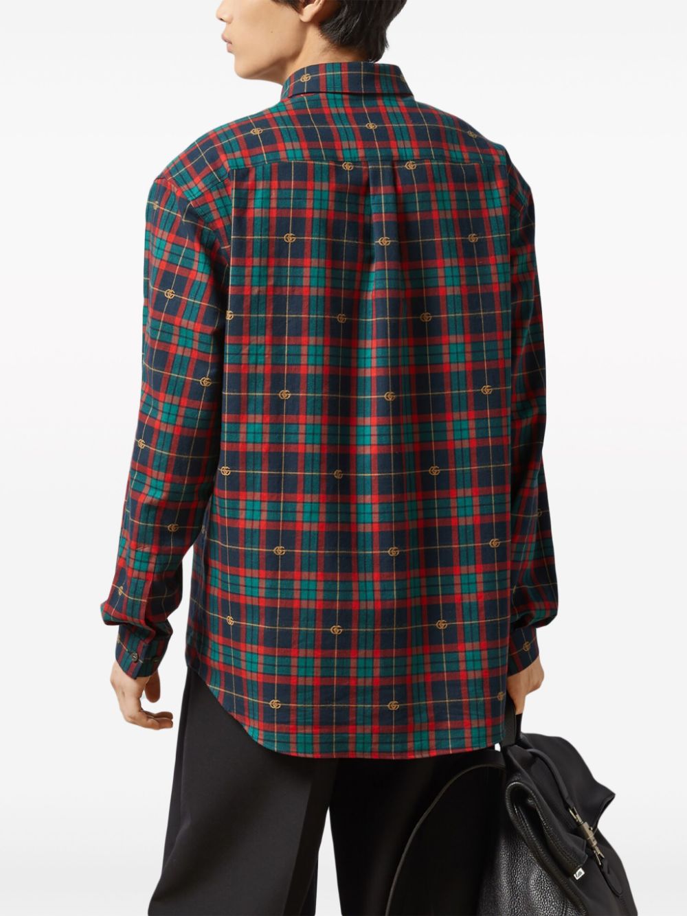 Shop Gucci Double G-jacquard Tartan Shirt In Blau