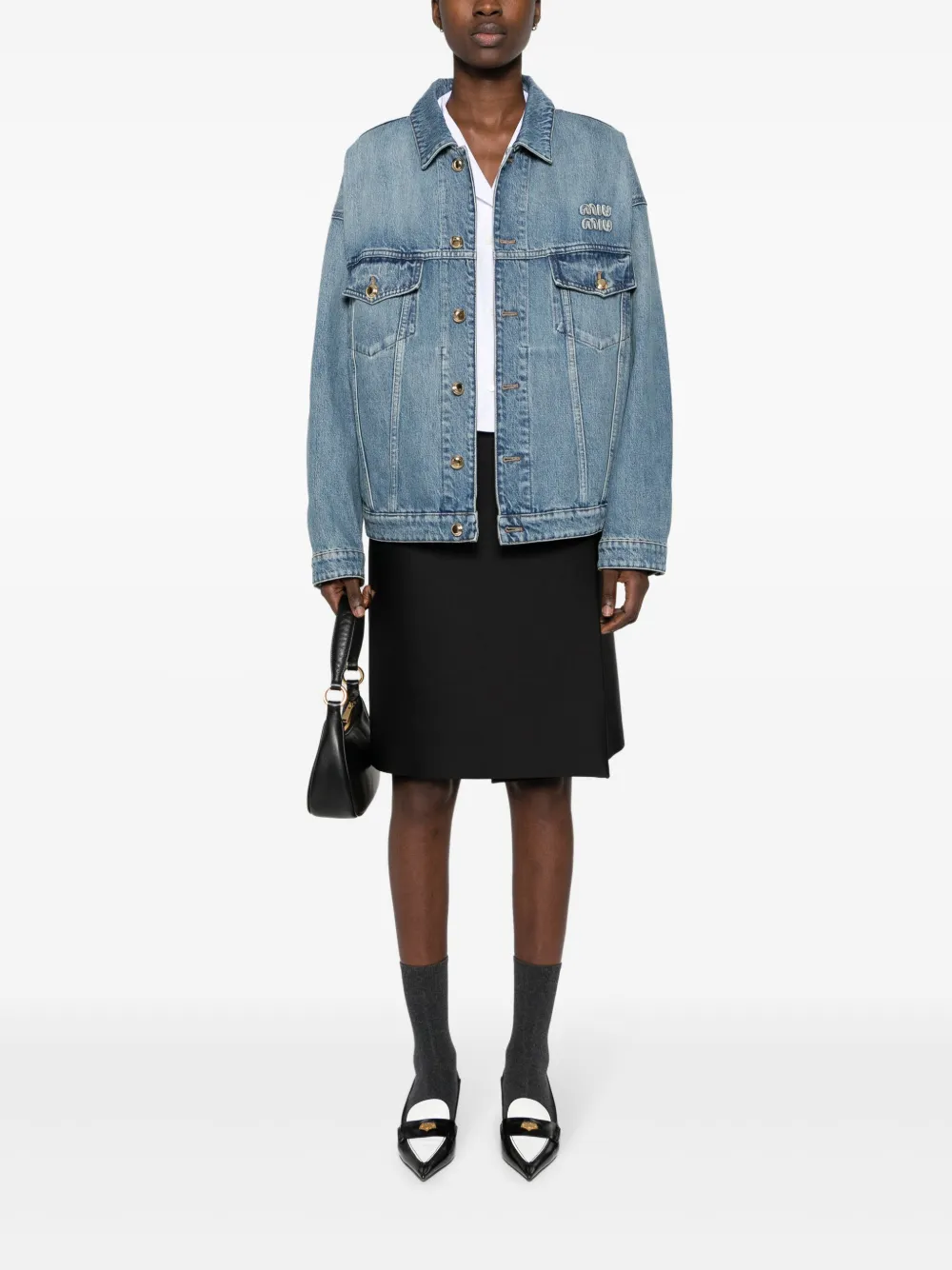 Miu Miu logo-appliqué denim jacket - Blauw