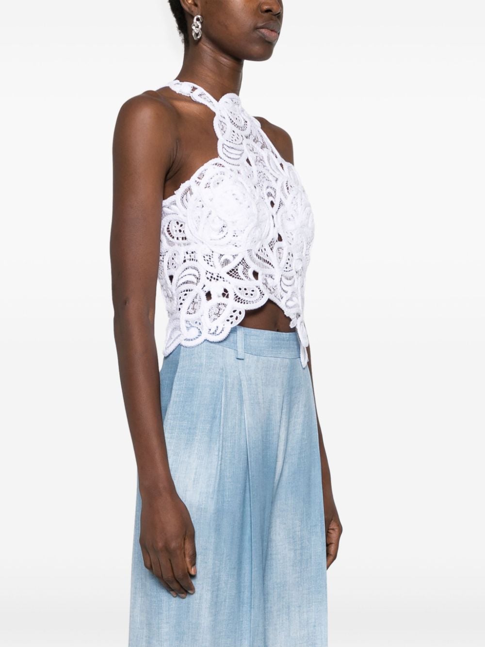 Shop Ermanno Scervino Cropped Lace Top In White