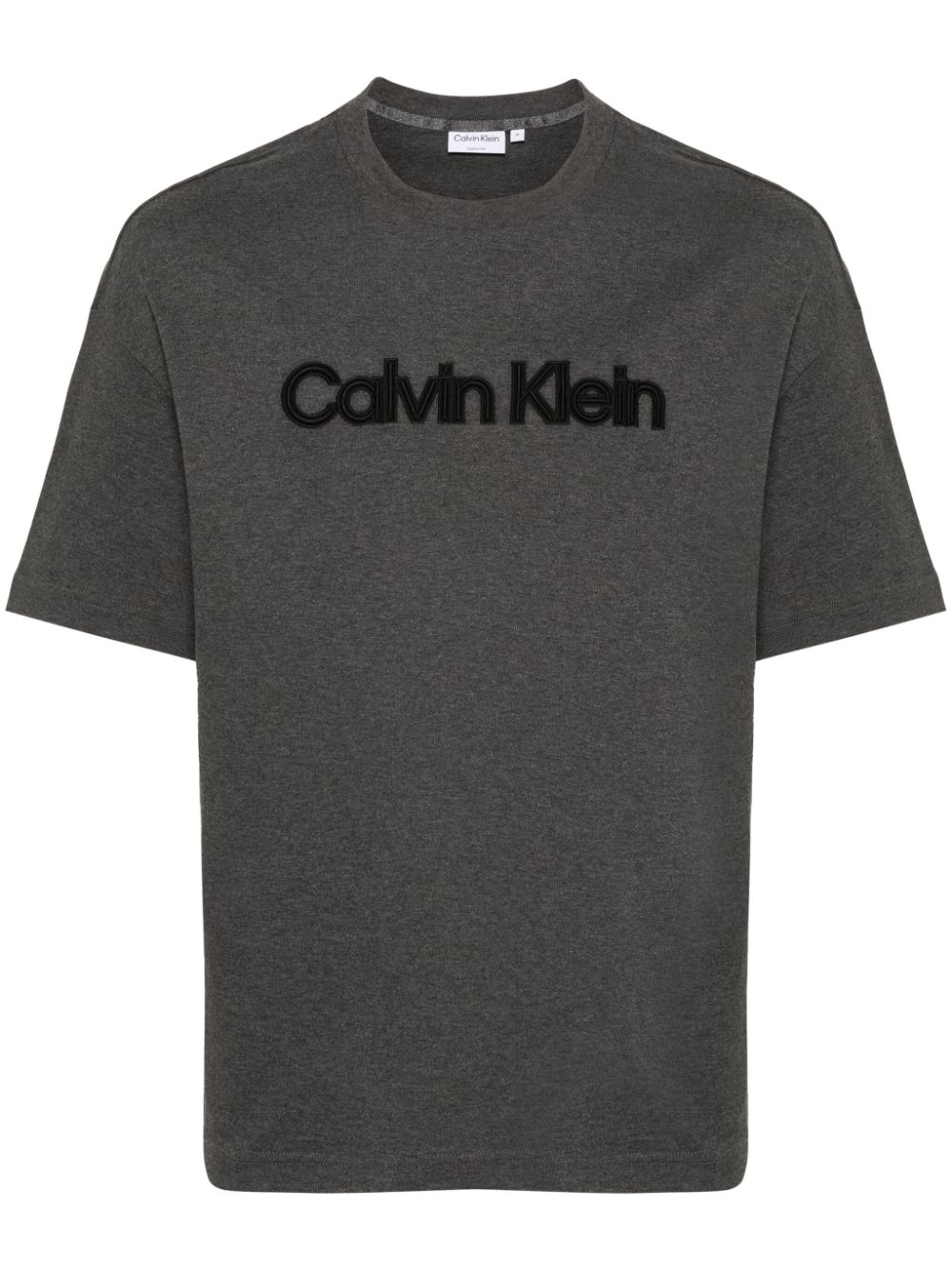 Calvin Klein Embroidered-logo Cotton T-shirt In Grey