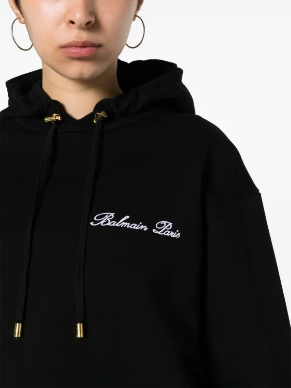 Balmain logo-embroidered Cotton Hoodie Black FARFETCH IN