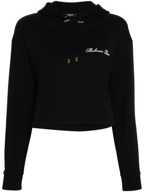 Balmain logo-embroidered cotton hoodie