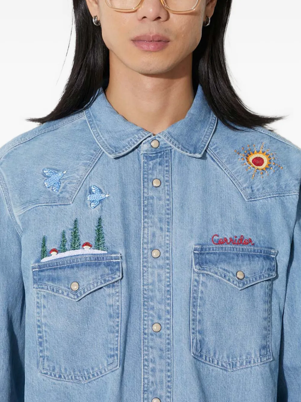 Corridor Denim overhemd met borduurwerk Blauw