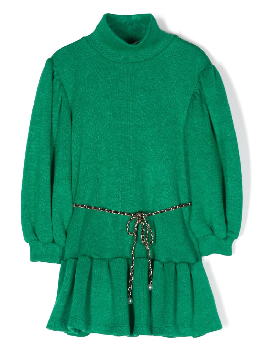 Mariuccia Milano Kids' High-neck Ruffled Knitted Dress In Green