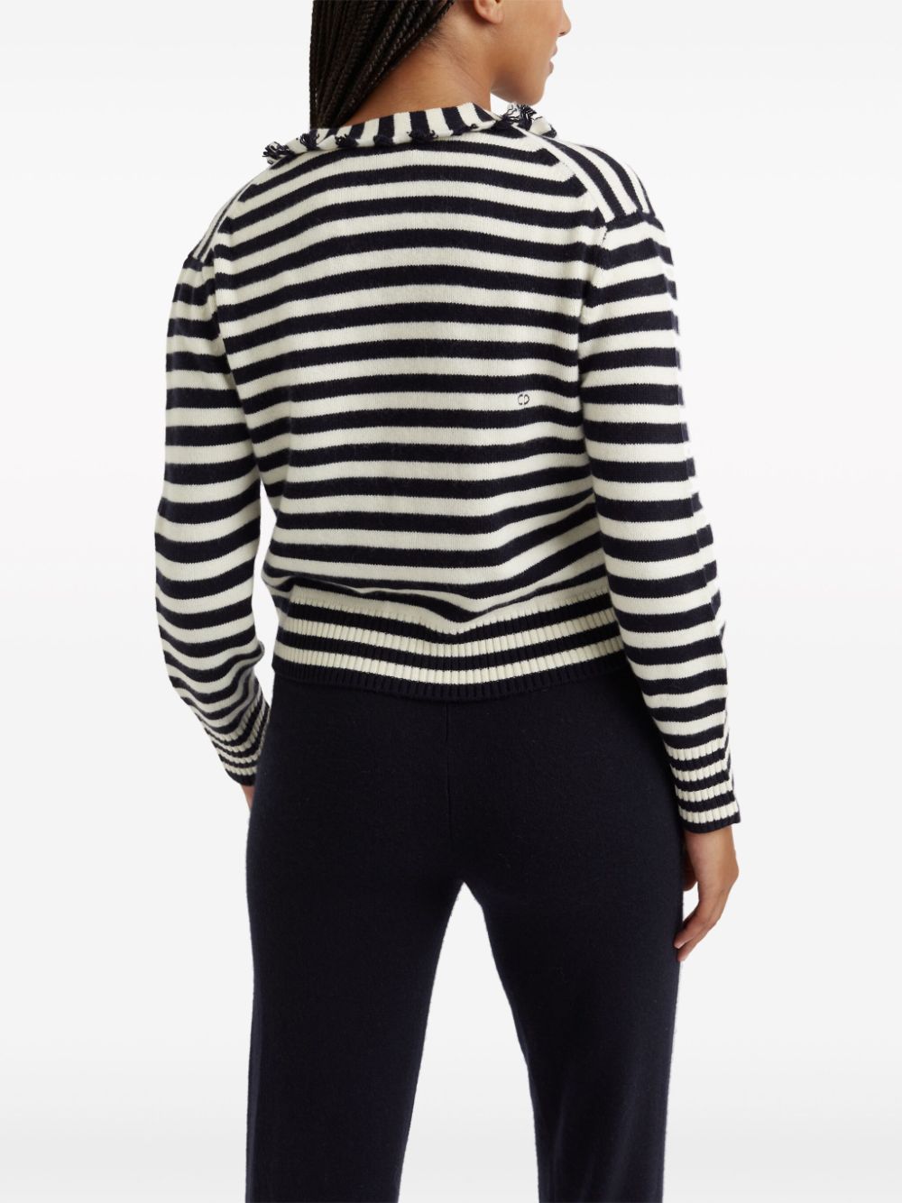 Shop Chinti & Parker Striped Fringed-edge Cardigan In Black