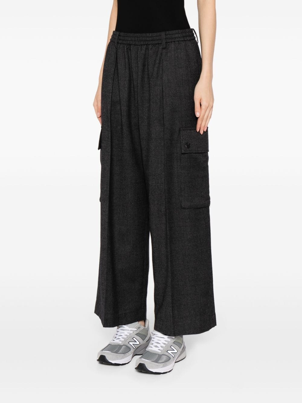 Shop Studio Tomboy Fine-ribbed Straight-leg Cargo Trousers In Black