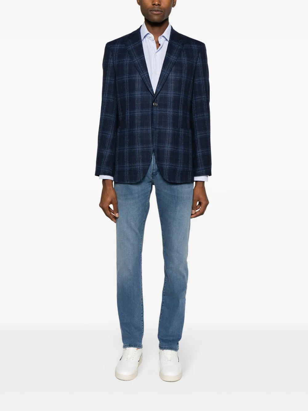 Shop Hugo Boss Plaid-check Single-breasted Blazer In Blue