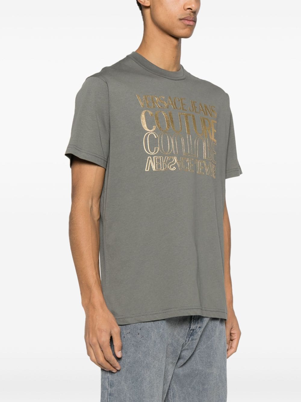 Versace Jeans Couture Katoenen T-shirt met logoprint Grijs