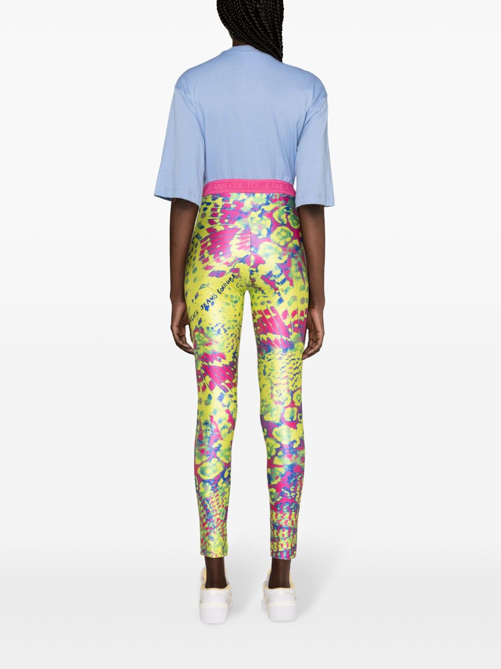 Shop Versace Jeans Couture Animalier-print Elasticated Leggings In Green