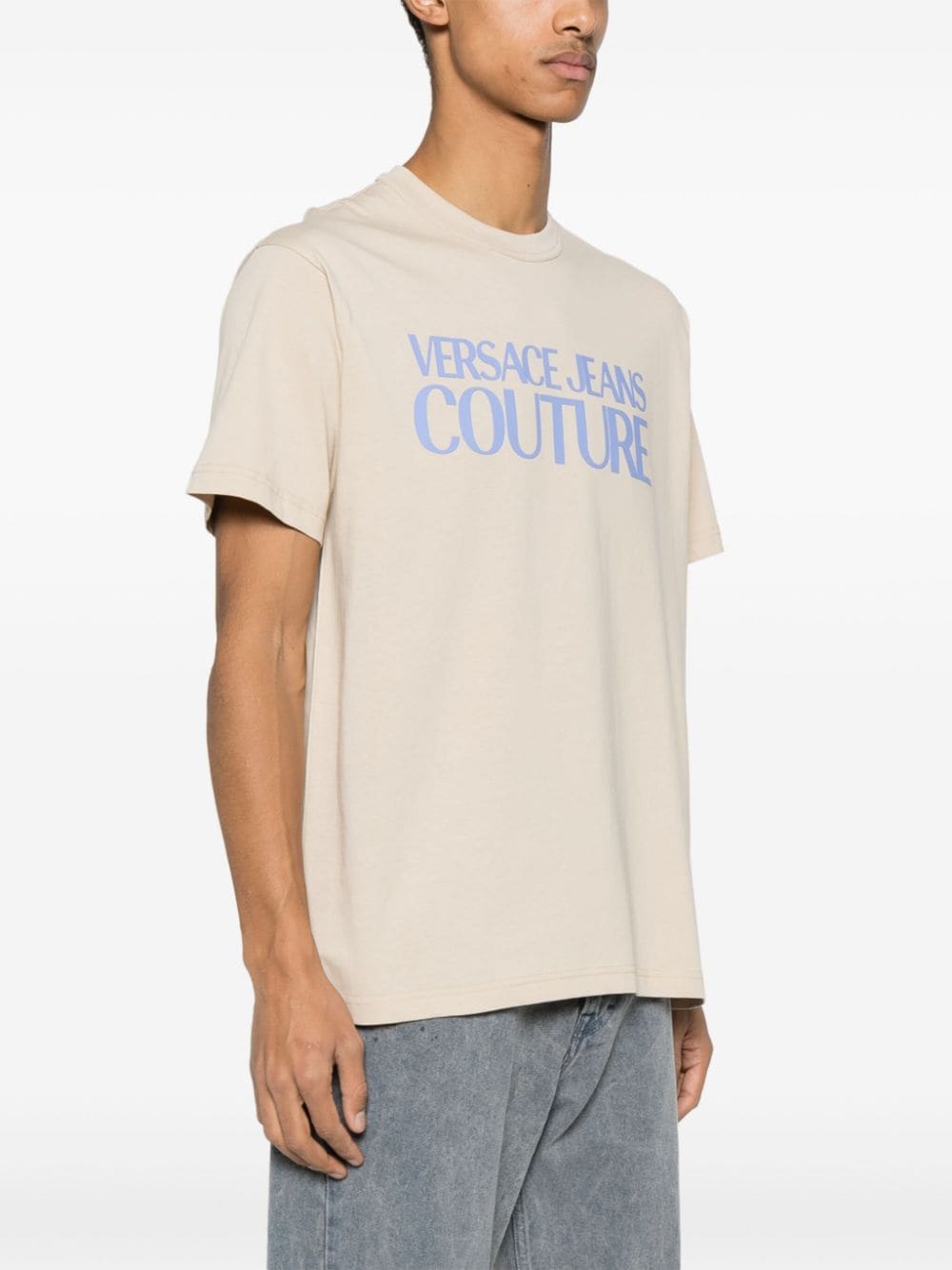 Versace Jeans Couture Katoenen T-shirt met logoprint Beige